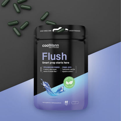 Capsule COOLMANN Flush, pentru stimularea tranzitului intestinal, bogat în fibre, complex de clorofilină de cupru, 60 buc