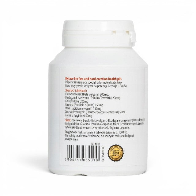 Capsule MYLOVE Ero Fast And Hard Erection, pentru stimularea erecției și potență, cu Tribulus Terrestris și Maca, 60 buc
