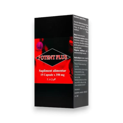 Capsule POTENT PLUS, susțin erecțiile puternice și de durată, cu extract de Ginseng siberian, 15 buc