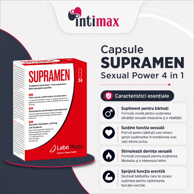 Capsule SUPRAMEN Sexual Power 4 in 1, Labophyto, potență, erecție, întârziere ejaculare, libido, 4 capsule