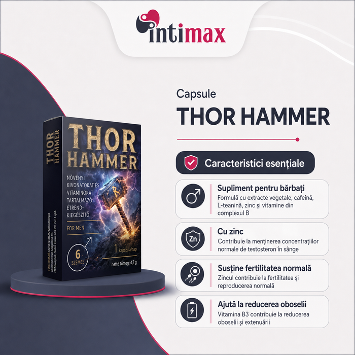 Capsule THOR HAMMER, pentru stimularea erecției, potență, testosteron și fertilitate, cu extract de șofran și zinc, 6 buc