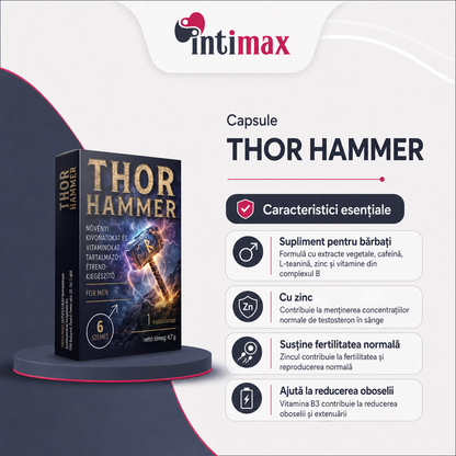 Capsule THOR HAMMER, pentru stimularea erecției, potență, testosteron și fertilitate, cu extract de șofran și zinc, 6 buc