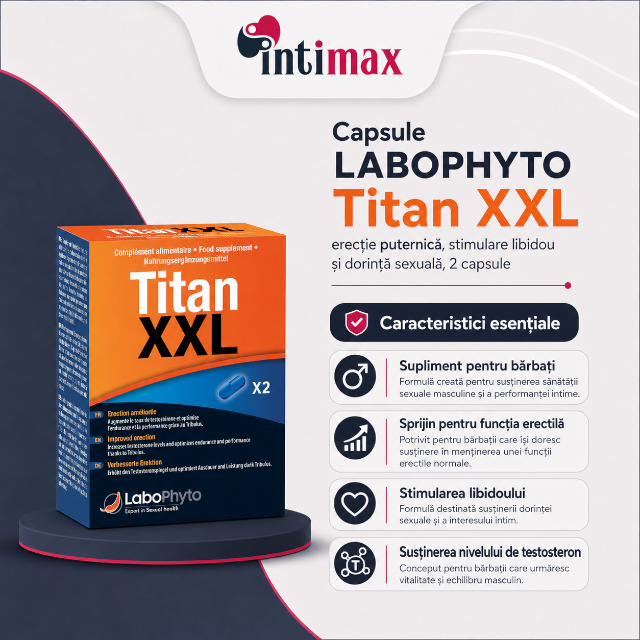 Capsule TITAN XXL, LaboPhyto, erecție puternică, stimulare libidou și dorință sexuală, 2 capsule
