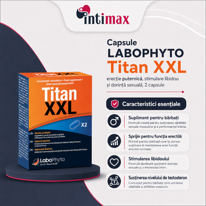 Capsule TITAN XXL, LaboPhyto, erecție puternică, stimulare libidou și dorință sexuală, 2 capsule