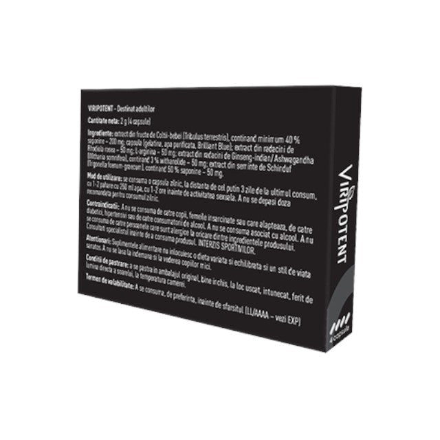 Capsule VIRIPOTENT, pentru potență, erecții puternice, întârzierea ejaculării și libido, formulă 100% naturală, 4 buc