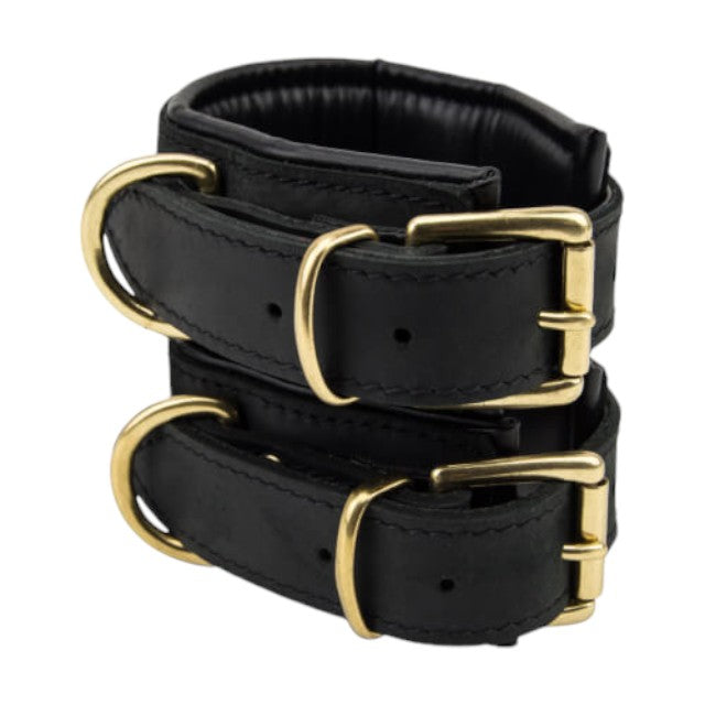 Cătușe BOUND Noir Nubuck, din piele naturală și alamă, ajustabile, negru cu auriu