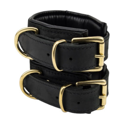 Cătușe BOUND Noir Nubuck, din piele naturală și alamă, ajustabile, negru cu auriu