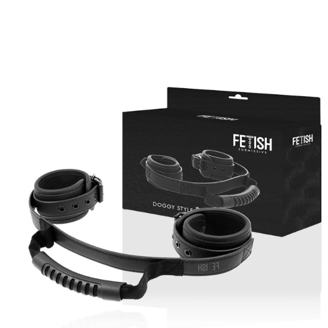 Cătușe FETISH SUBMISSIVE Noprene Lining Handcuffs, pentru jocuri erotice BDSM, din piele vegană, reglabile, culoare negru