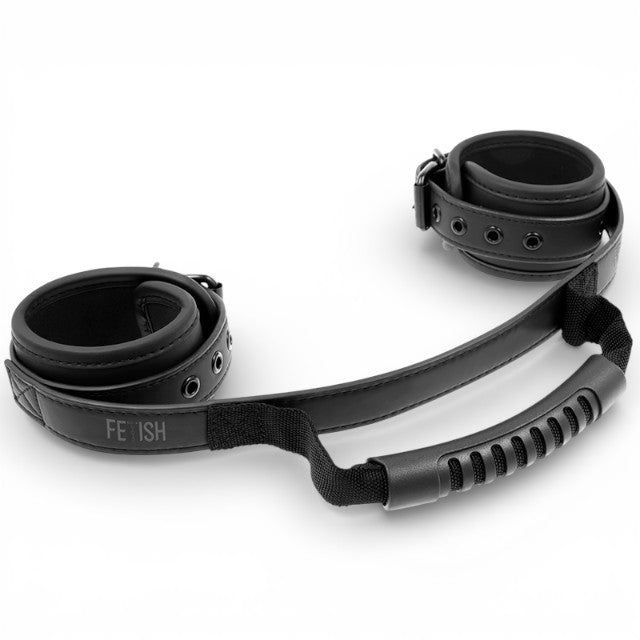 Cătușe FETISH SUBMISSIVE Noprene Lining Handcuffs, pentru jocuri erotice BDSM, din piele vegană, reglabile, culoare negru