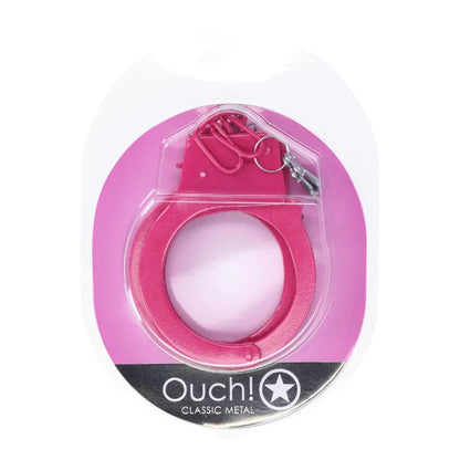 Cătușe OUCH! Classic Metal Handcuffs Pink, pentru jocuri erotice BDSM, cu buton de eliberare rapidă, mărime reglabilă, roz