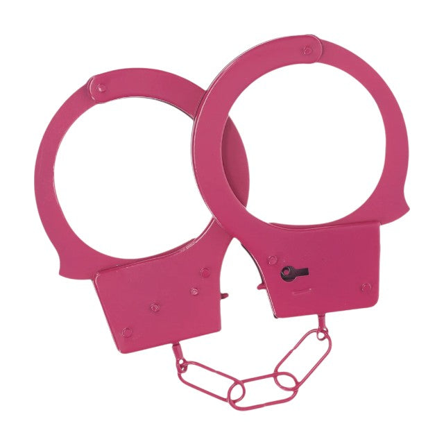 Cătușe OUCH! Classic Metal Handcuffs Pink, pentru jocuri erotice BDSM, cu buton de eliberare rapidă, mărime reglabilă, roz