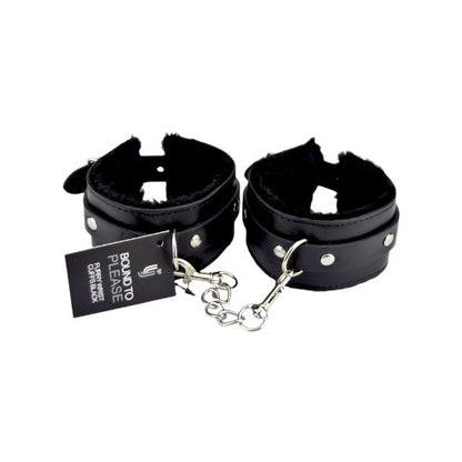 Catuse erotice Bound to Please - Plush Wrist Cuffs, din piele cu puf pentru o purtare conforabila, Neagra