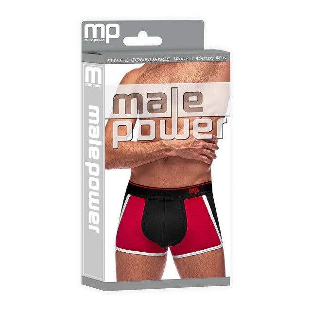 Chilot sexy bărbați MALE POWER Retro Sport, din bumbac, design cu dungi subțiri albe, mărime M, negru cu roșu
