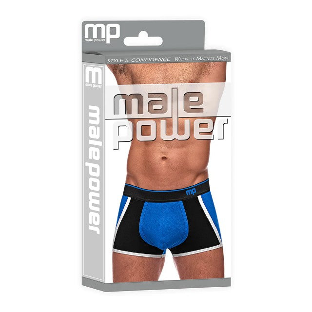 Chilot sexy bărbați MALE POWER Retro Sport, din bumbac, design cu dungi subțiri albe, mărime M, negru cu albastru