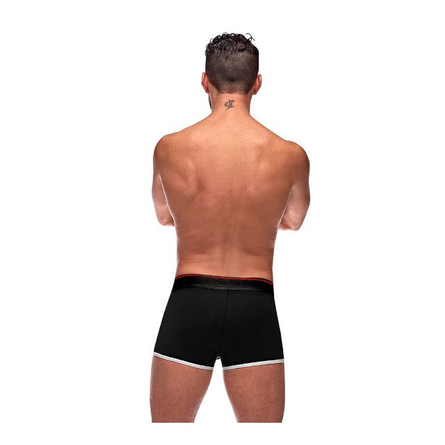 Chilot sexy bărbați MALE POWER Retro Sport, din bumbac, design cu dungi subțiri albe, mărime L, negru cu roșu