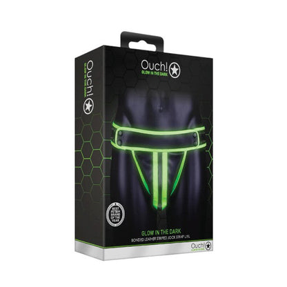 Chilot sexy bărbați OUCH! Striped Jockstrap Glow In The Dark, cu benzi subțiri pe fese, negru cu verde fosforescent, L/XL