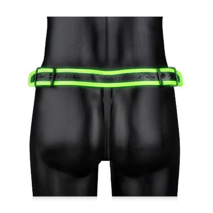 Chilot sexy bărbați OUCH! Striped Jockstrap Glow In The Dark, cu capse, negru cu verde fosforescent, mărime S/M