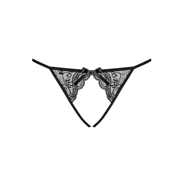 Chilot sexy femei OBSESSIVE Miamor, design crotchless cu dantelă și bretele subțiri, mărime S/M, negru