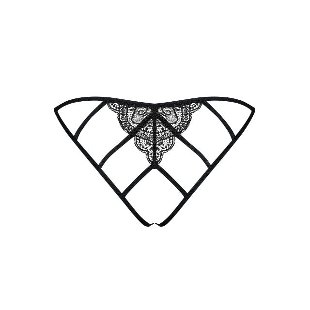 Chilot sexy femei OBSESSIVE Miamor, design crotchless cu dantelă și bretele subțiri, mărime S/M, negru