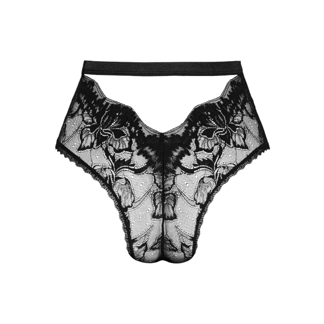 Chilot sexy OBSESSIVE Olvidia, din dantelă cu talie înaltă, bretea cu contur la spate, culoare negru, mărime XS/S