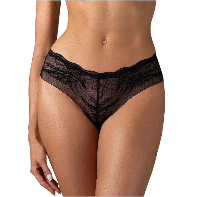 Chilot sexy OBSESSIVE Perisia, din plasă, cu model floral, croială clasică, culoare negru, mărime M/L