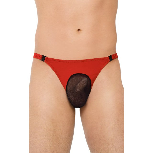Chilot tanga bărbați SOFTLINE Thong 4502, lenjerie sexy cu plasă transparentă, roșu cu negru, mărime XL