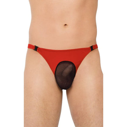 Chilot tanga bărbați SOFTLINE Thong 4502, lenjerie sexy cu plasă transparentă, roșu cu negru, mărime XL