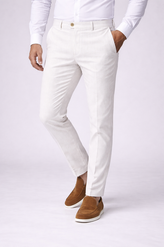 Chino linnenlook wit