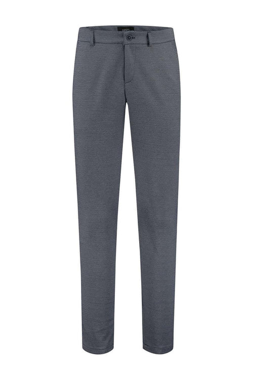 Chino slim blokje blauwgrijs, blauwgrijs met stretch, ruime zakken, knoop-ritssluiting.