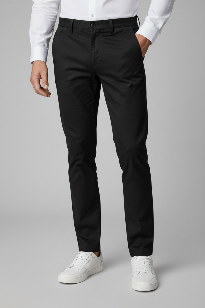 Chino stretch structuur zwart - Broek met subtiele stretchstructuur en katoenmix, casual en stijlvol.