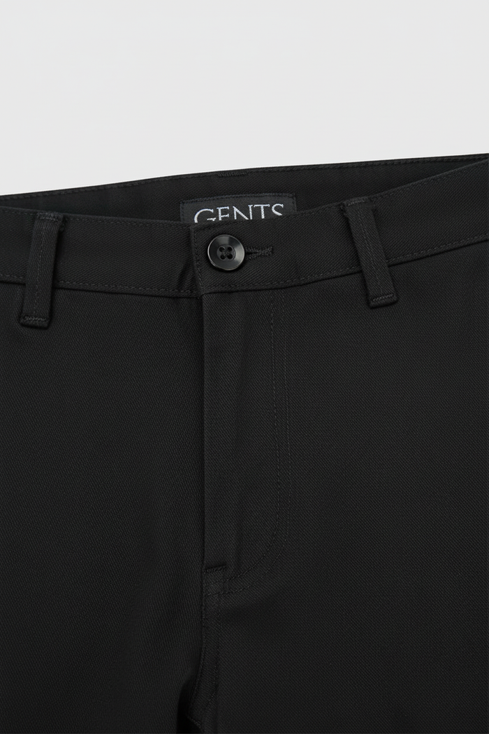 Chino stretch structuur zwart broek met subtiele stretchstructuur en katoenmix, zwart met GENTS label.