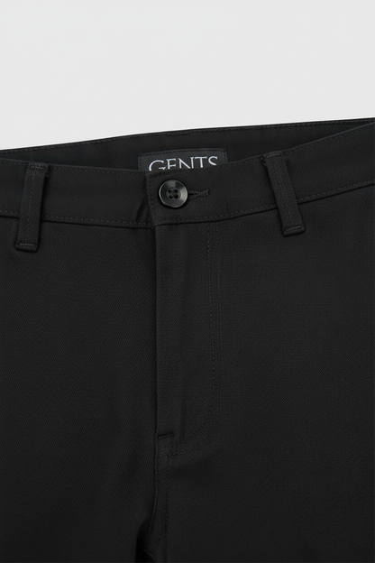 Chino stretch structuur zwart broek met subtiele stretchstructuur en katoenmix, zwart met GENTS label.