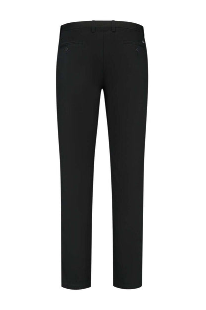 Chino stretch structuur zwart - Broek met subtiele stretchstructuur en katoenmix, achteraan zichtbaar.