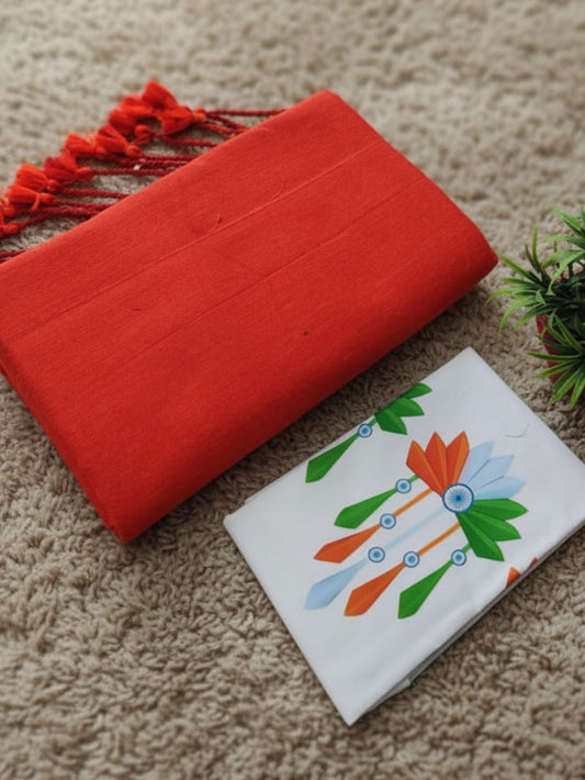 Indiehaat | Pure Khadi Cotton Handloom Saree Red
