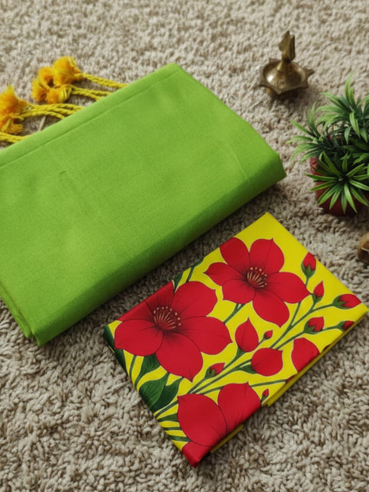Indiehaat | Pure Khadi Cotton Handloom Saree Green