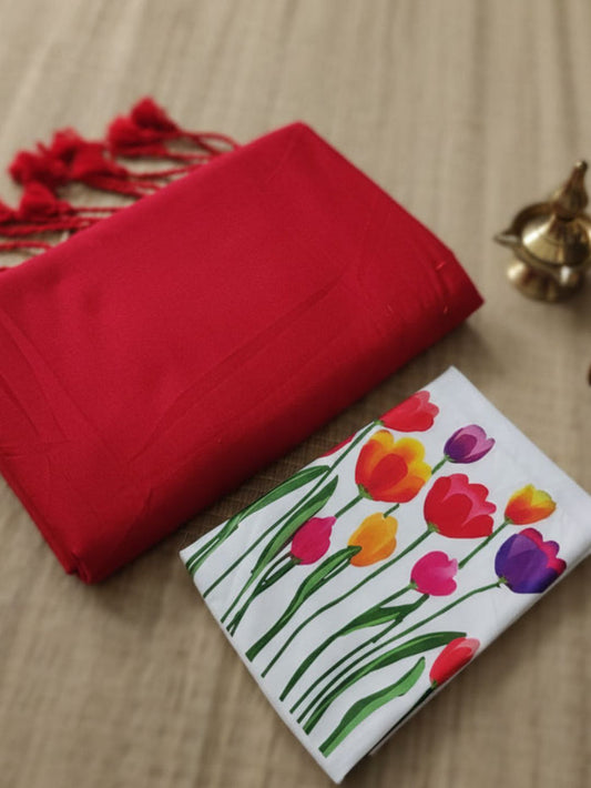 Indiehaat | Pure Khadi Cotton Handloom Saree Red