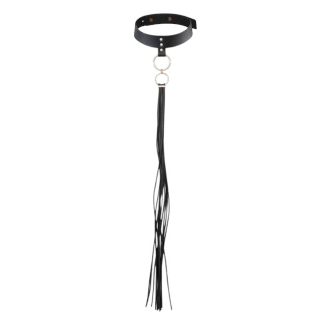 Choker BIJOUX INDISCRETS Maze Tassel Choker, design cu inele metalice și franjuri lungi, din piele ecologică, negru
