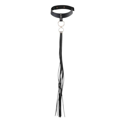 Choker BIJOUX INDISCRETS Maze Tassel Choker, design cu inele metalice și franjuri lungi, din piele ecologică, negru