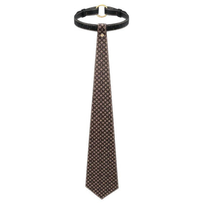 Choker LOVETOY Rebellion Tie Collar, lesă BDSM din piele artificială, cu cravată, mărime ajustabilă, negru cu maro