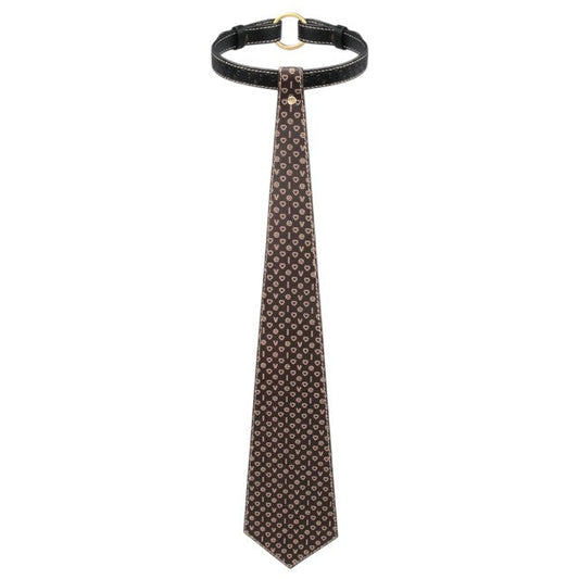 Choker LOVETOY Rebellion Tie Collar, lesă BDSM din piele artificială, cu cravată, mărime ajustabilă, negru cu maro