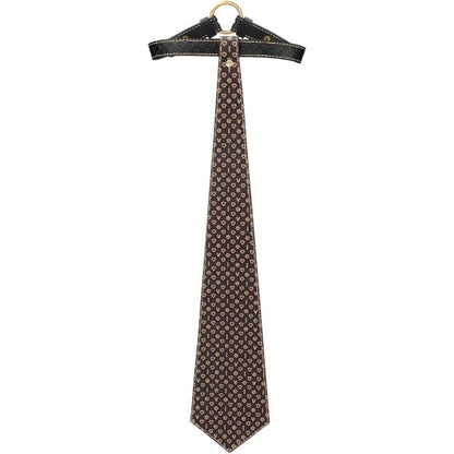 Choker LOVETOY Rebellion Tie Collar, lesă BDSM din piele artificială, cu cravată, mărime ajustabilă, negru cu maro