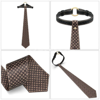 Choker LOVETOY Rebellion Tie Collar, lesă BDSM din piele artificială, cu cravată, mărime ajustabilă, negru cu maro