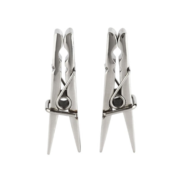 Clești MR. STEEL Clothespins Nipple Clamps, utilizare pe sfârcuri în jocuri BDSM, din oțel inoxidabil, argintiu