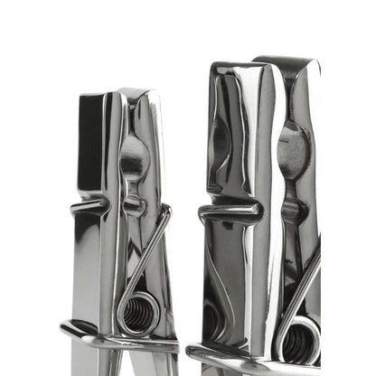 Clești MR. STEEL Clothespins Nipple Clamps, utilizare pe sfârcuri în jocuri BDSM, din oțel inoxidabil, argintiu