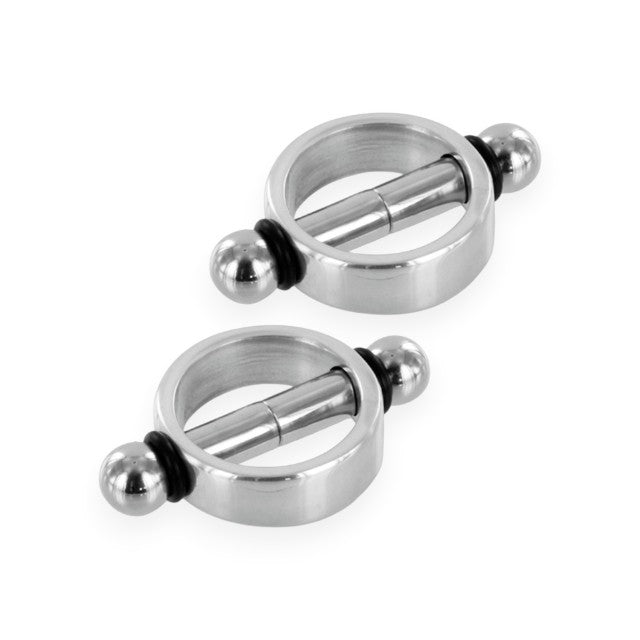 Cleme magnetice pentru sfârcuri METAL HARD Magnetic Nipple Clamps, din oțel inoxidabil, culoare argintiu și negru, 2 buc
