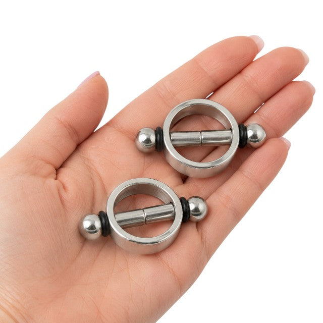 Cleme magnetice pentru sfârcuri METAL HARD Magnetic Nipple Clamps, din oțel inoxidabil, culoare argintiu și negru, 2 buc