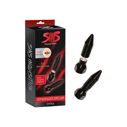 Cleme magnetice pentru sfârcuri SINS Inquisition, design în formă de șurub, culoare negru, 2 buc