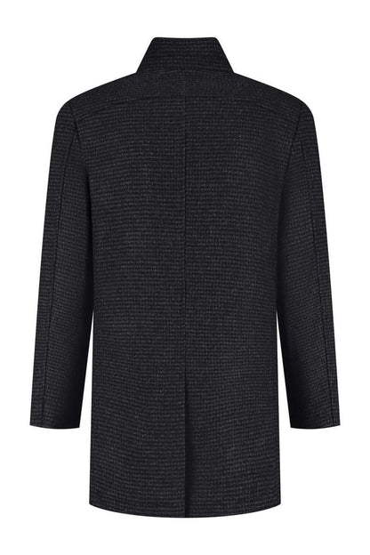 Coat houndstooth windvanger zwart-grijs, stijlvolle zwarte en grijze jas met houndstooth patroon.