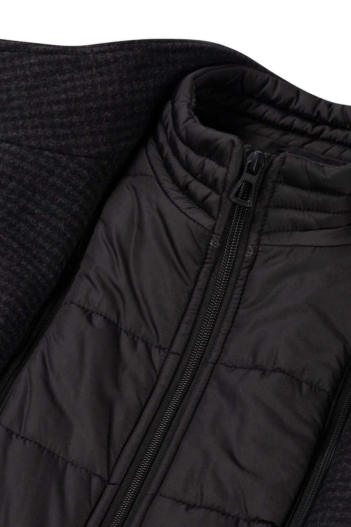 Coat houndstooth windvanger zwart-grijs met uitneembare windvanger en warme voering.