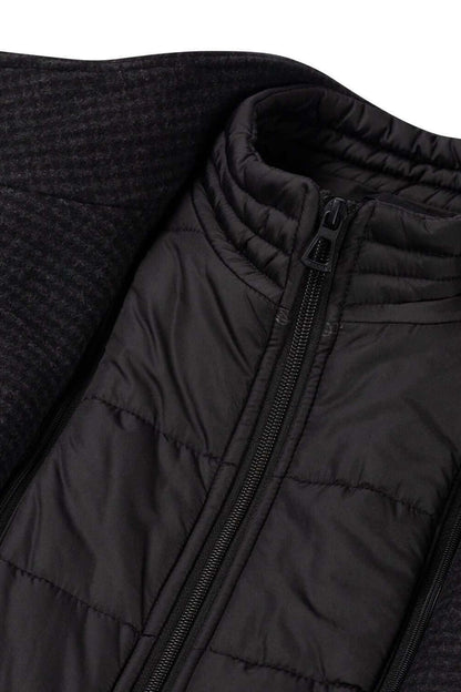 Coat houndstooth windvanger zwart-grijs met uitneembare windvanger en warme voering.